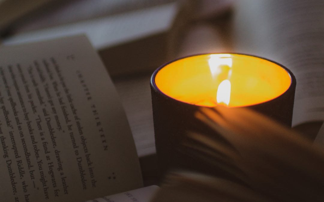 candle with book