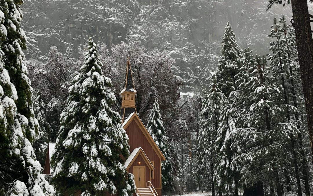 church in winter scene